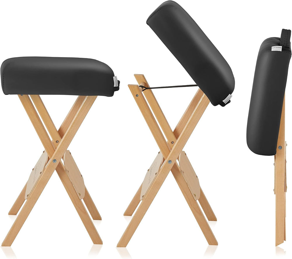 Saloniture Wood Folding Massage Stool with Carrying Case, Black