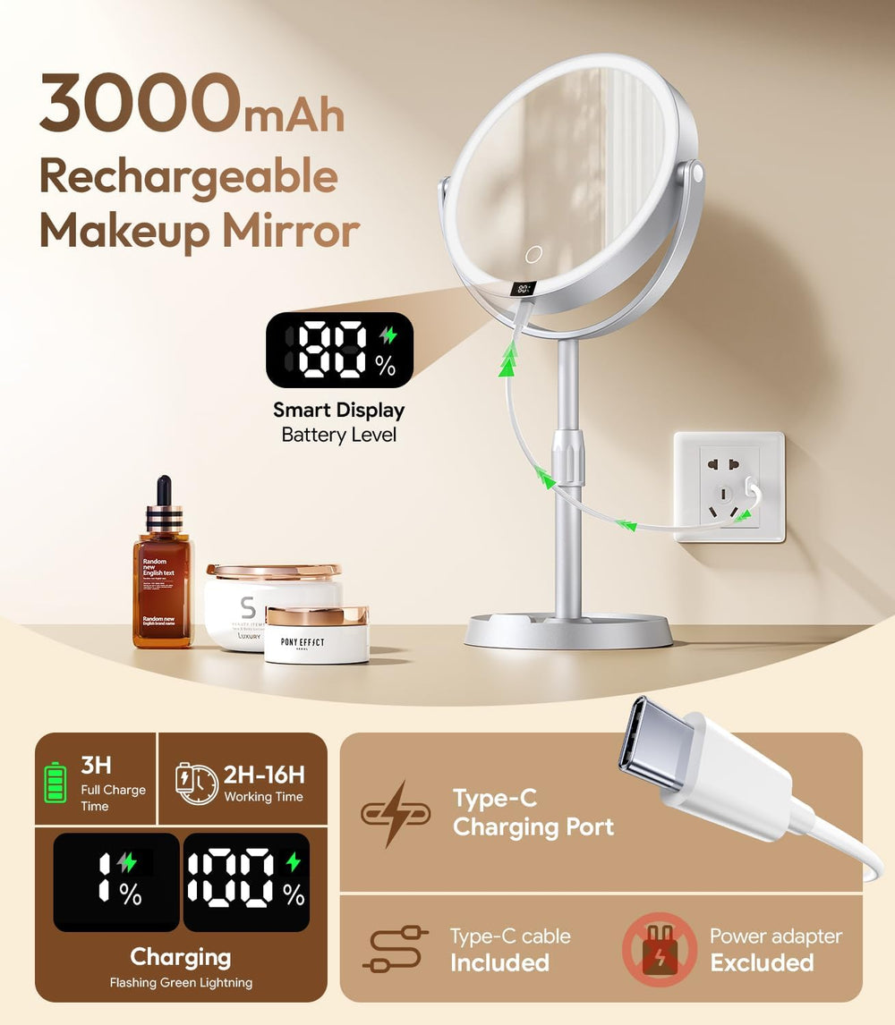 8" ABS Lighted Makeup Mirror with Lights, 20X Magnifying Mirror with Light