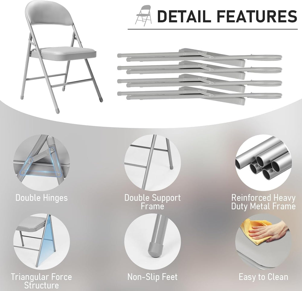 12 Pack Grey Folding Chairs with Padded Cushion adn Metal Frame,350lbs