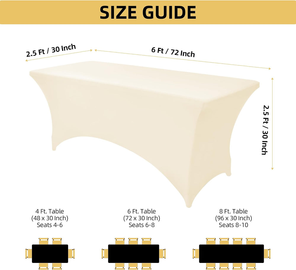 6-Pack 6ft Spandex Table Covers for Rectangle Standard Folding Tables - Wrink...