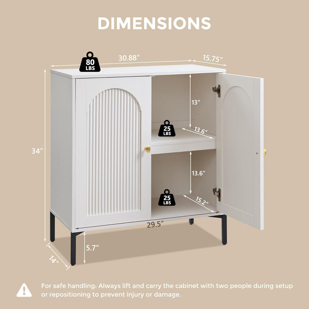 IFGET 92.63" W Modern Arched Sideboard Buffet Cabinet with Storage, White