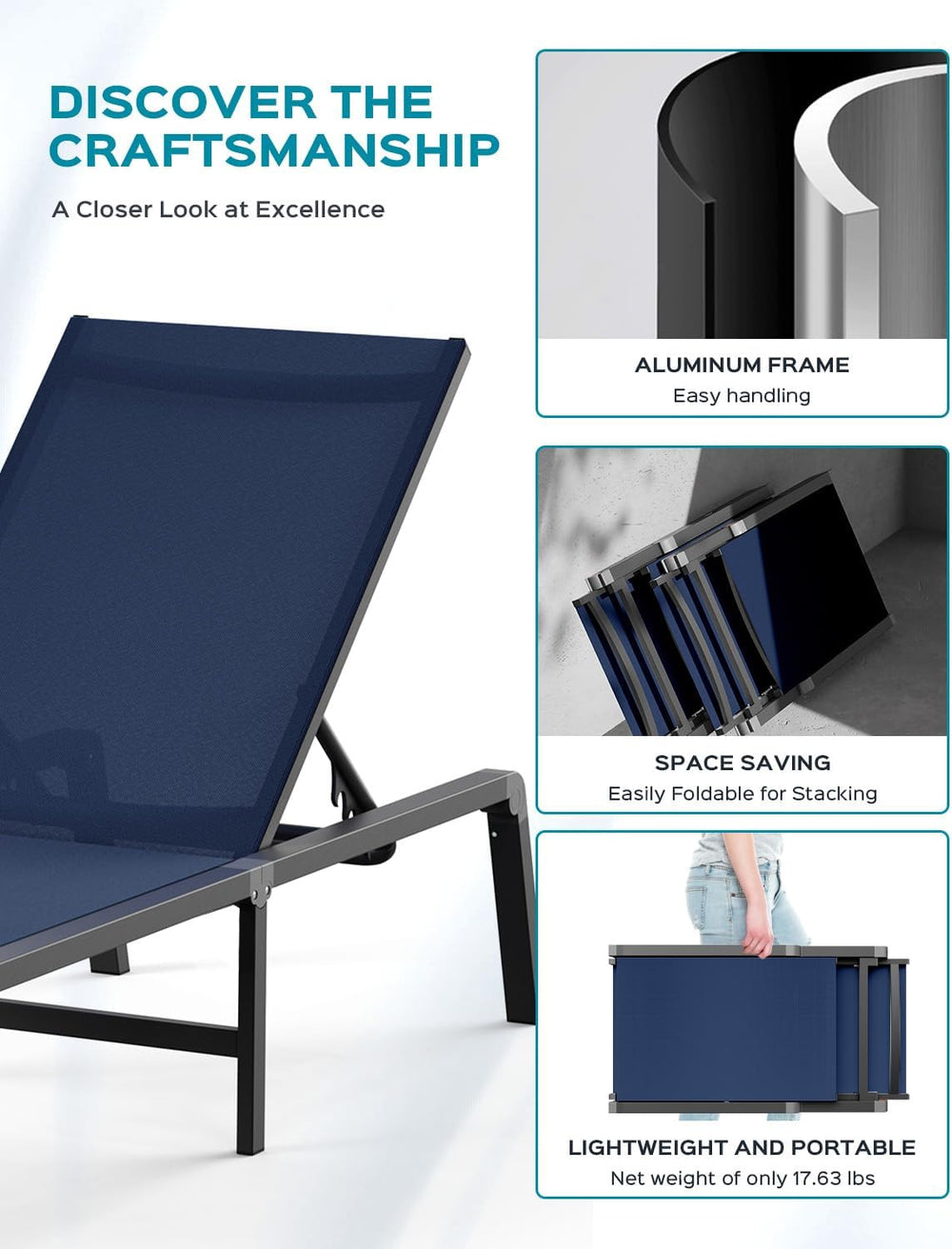 Ciokea Aluminum Chaise Lounge Ourdoor - Foldable & Assemble Free Outdoor ...