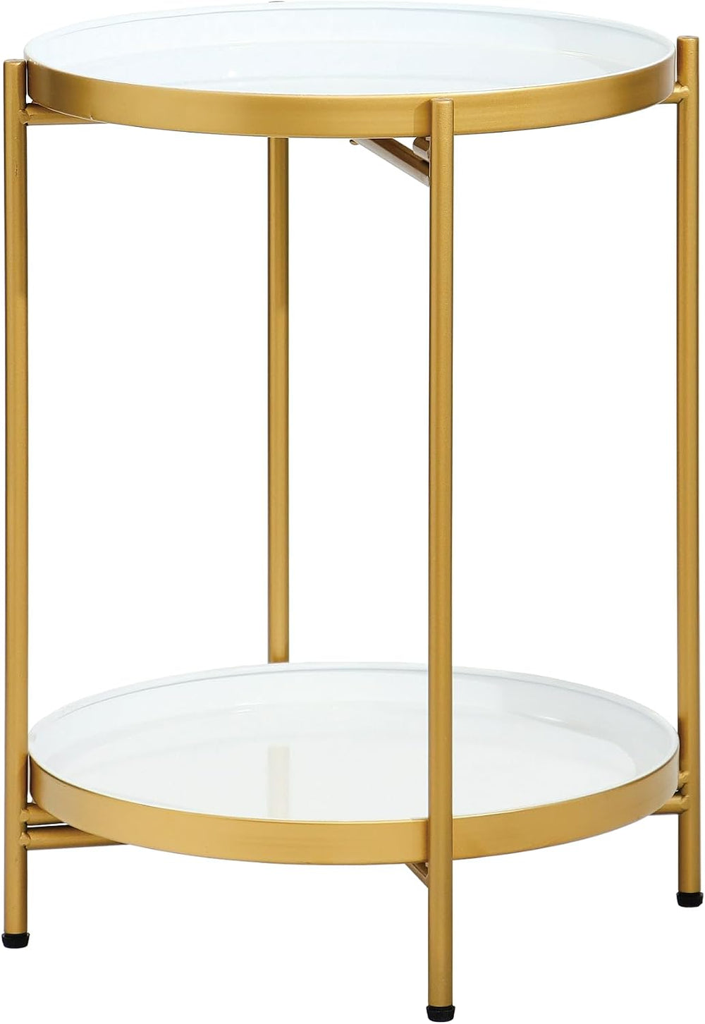 2-Tier Round End Side Table, Small Metal Side Table with Removable Tray, Fold...