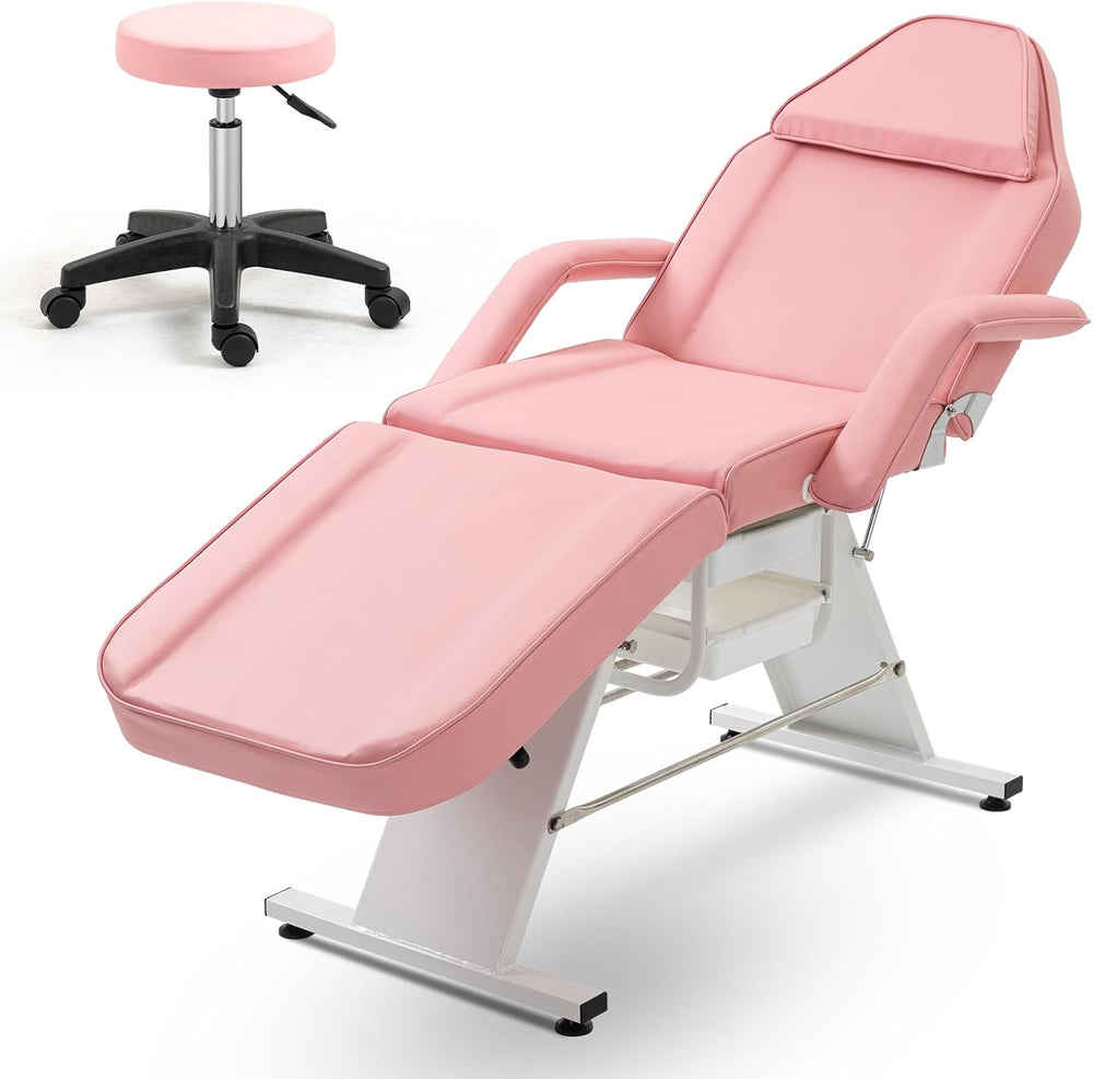 Tattoo Chair Facial Bed with Two Trays Esthetician Bed Adjustable Folding Sal...