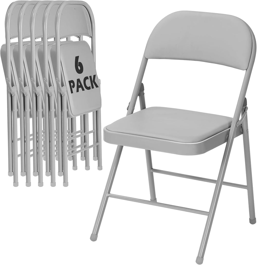 6 Pack Gray Padded Folding Chairs with Metal Frame
