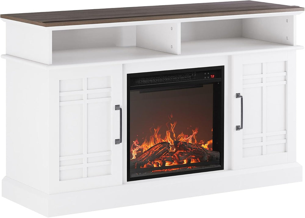 BELLEZE Norrell 48" TV Stand with 18" Electric Fireplace - White