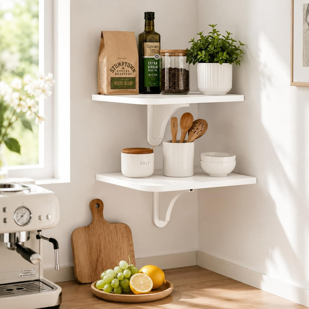 WELLAND 11.8" x 8.25" White Wall Mounted Desk Small Floating Shelve...