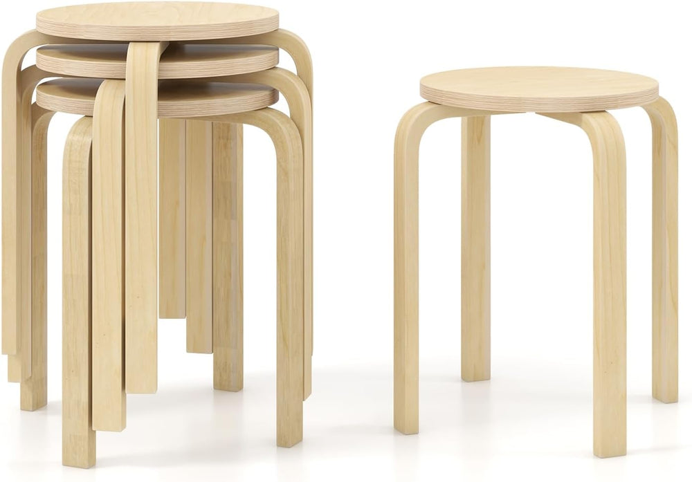 GIANTEX Wood Stackable Stools Set of 4, 18" Round Backless Classroom Stools