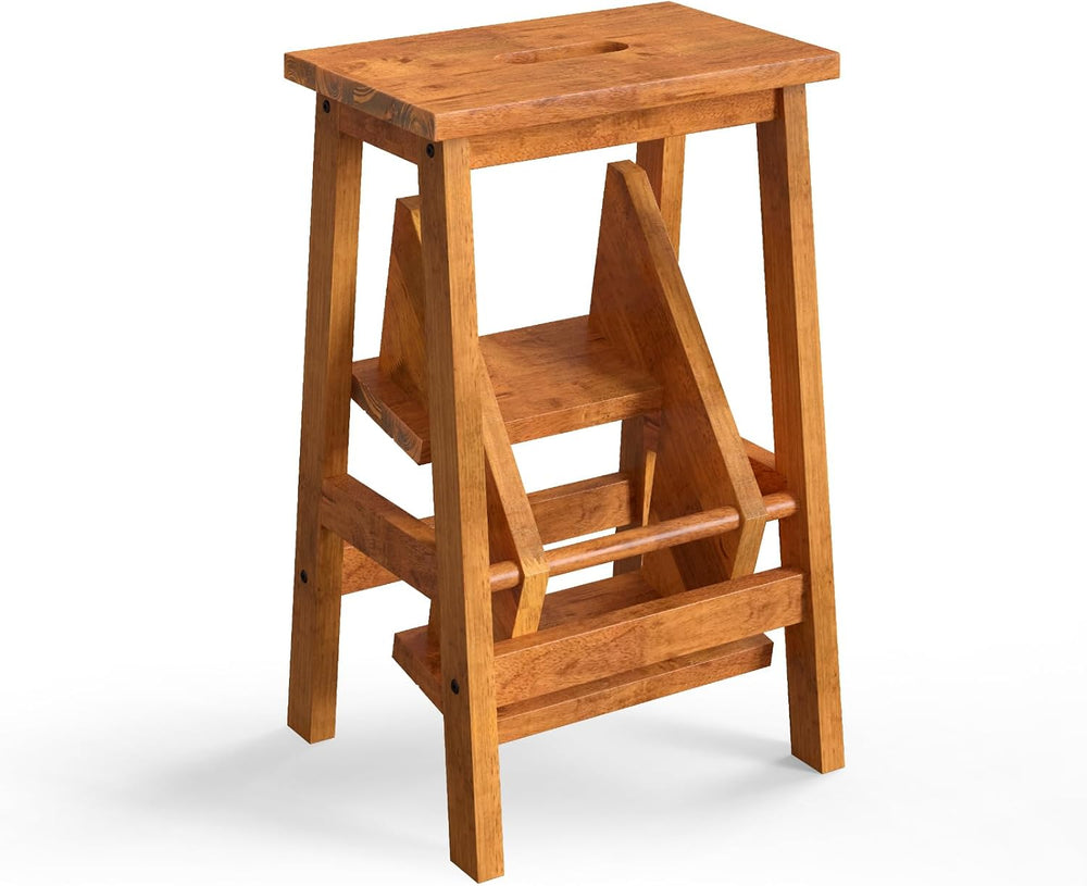 Giantex Folding 3 Tier Step Ladder, Multifunction 3-in-1 Wood Step Stool with...