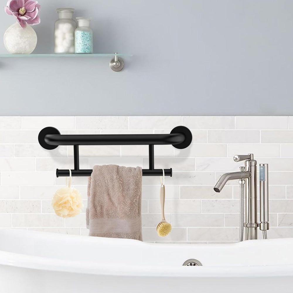 Black Grab Bar with Towel Holder, Grab Bars for Bathtub and shower