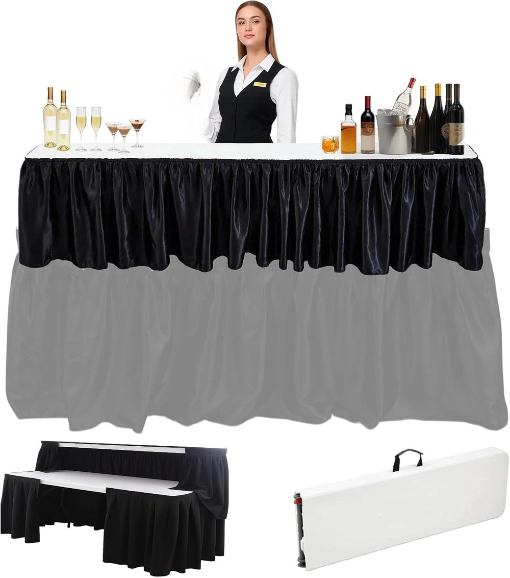 Vercraft Portable Bar Top Riser Tables with Skirt, Black Skirt, 6 ft, White