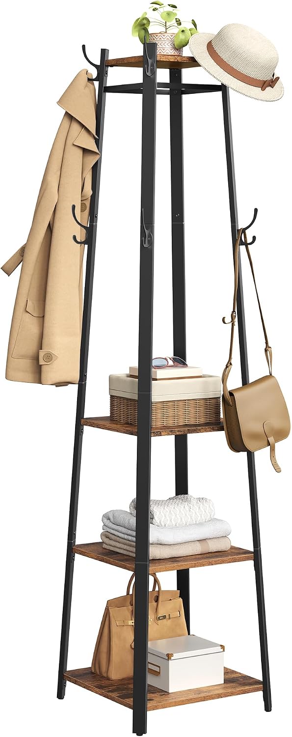 VASAGLE Coat Rack Freestanding, Hall Tree with 4 Shelves