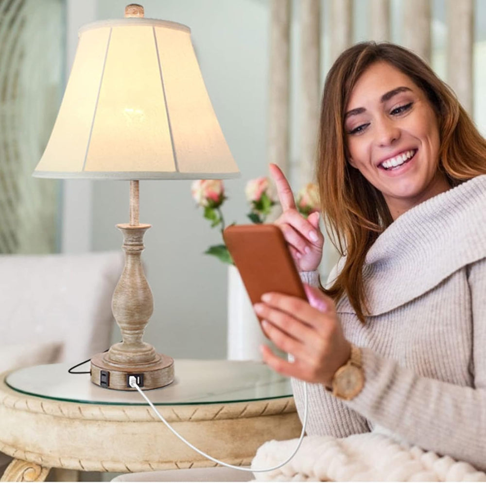 LALISU Farmhouse Table Lamp Touch Control 3-Way Table Lamp with USB Charge