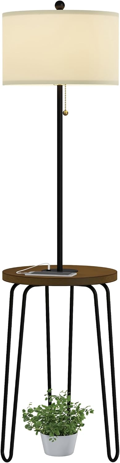 Lavish Home Floor Lamp with Built-in End Table, Brown/Black, 17” x 59”