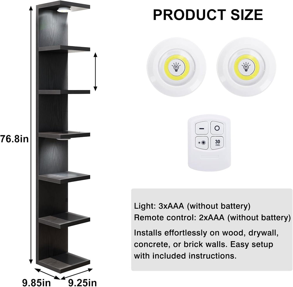 Fixwal 7 Tier Wall Shelf with LED Lights Lack Shelf for Room Decor Black