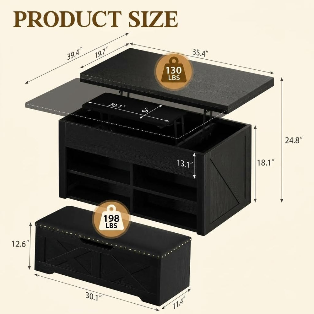 Lift Top Coffee Table with Bench, 4-in-1 Convertible Design