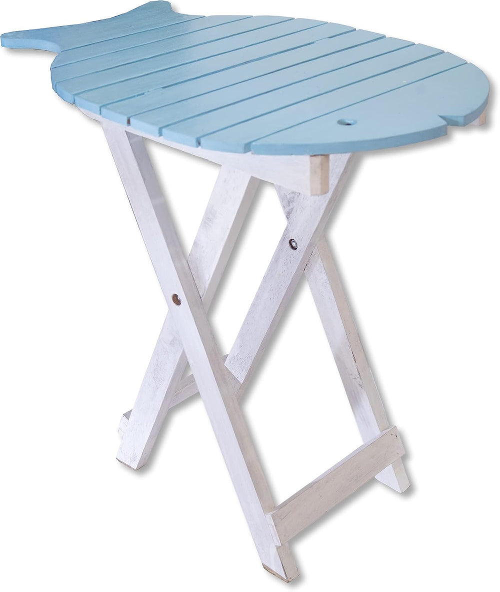 Beachy Folding Table - Fish Light Blue 19 x 20 x 14