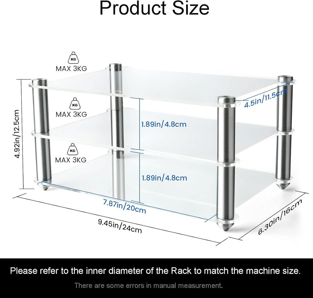KGUSS Mini Audio Component Rack Acrylic 2-Layer Aluminium Holders Small Deskt...