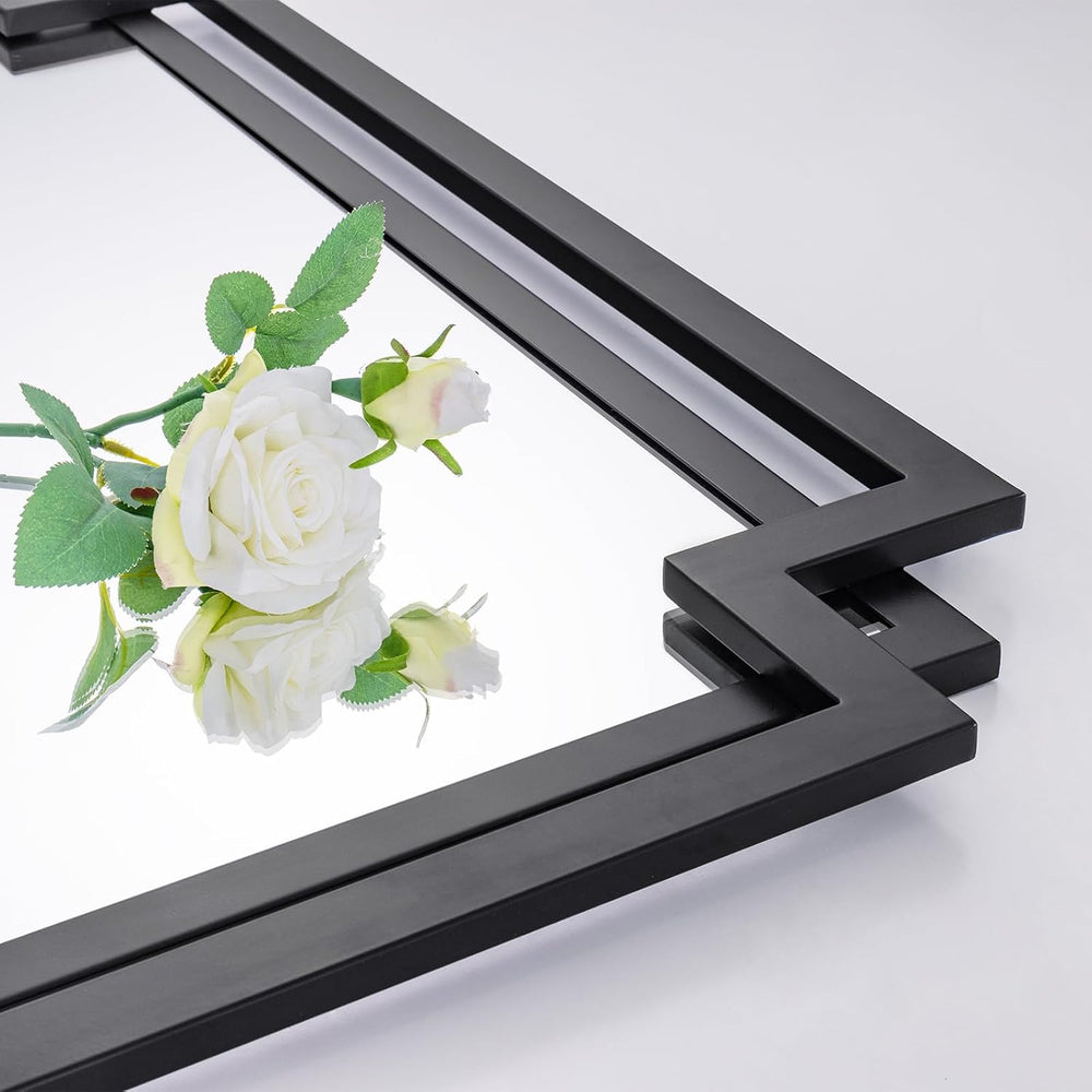 Large Black Mirror for Wall Decor with Metal Pipe Frame, 24" x 36"