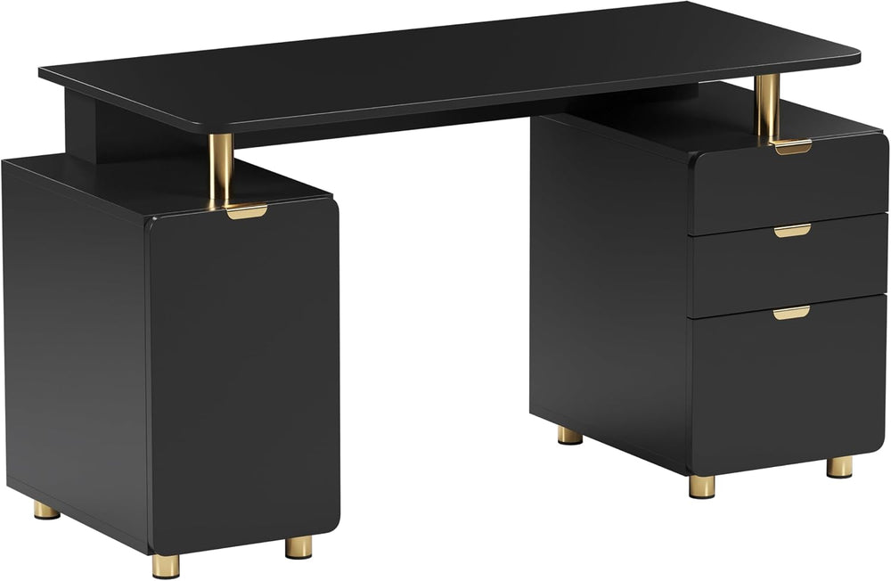 Techni Mobili 57"W Computer Desk w/ 3 Drawers & Storage Cabinet, Bla...