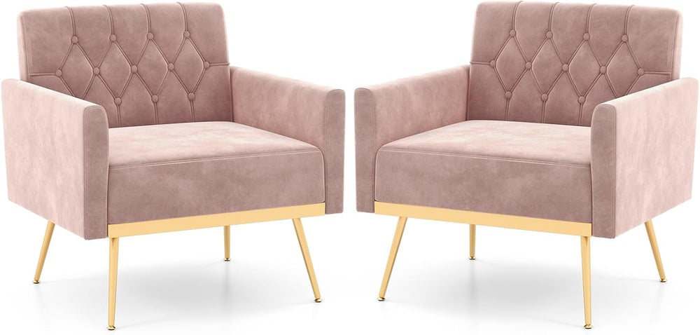 GIANTEX Modern Velvet Accent Chair Set of 2, Mid-Century Upholstered Single S...