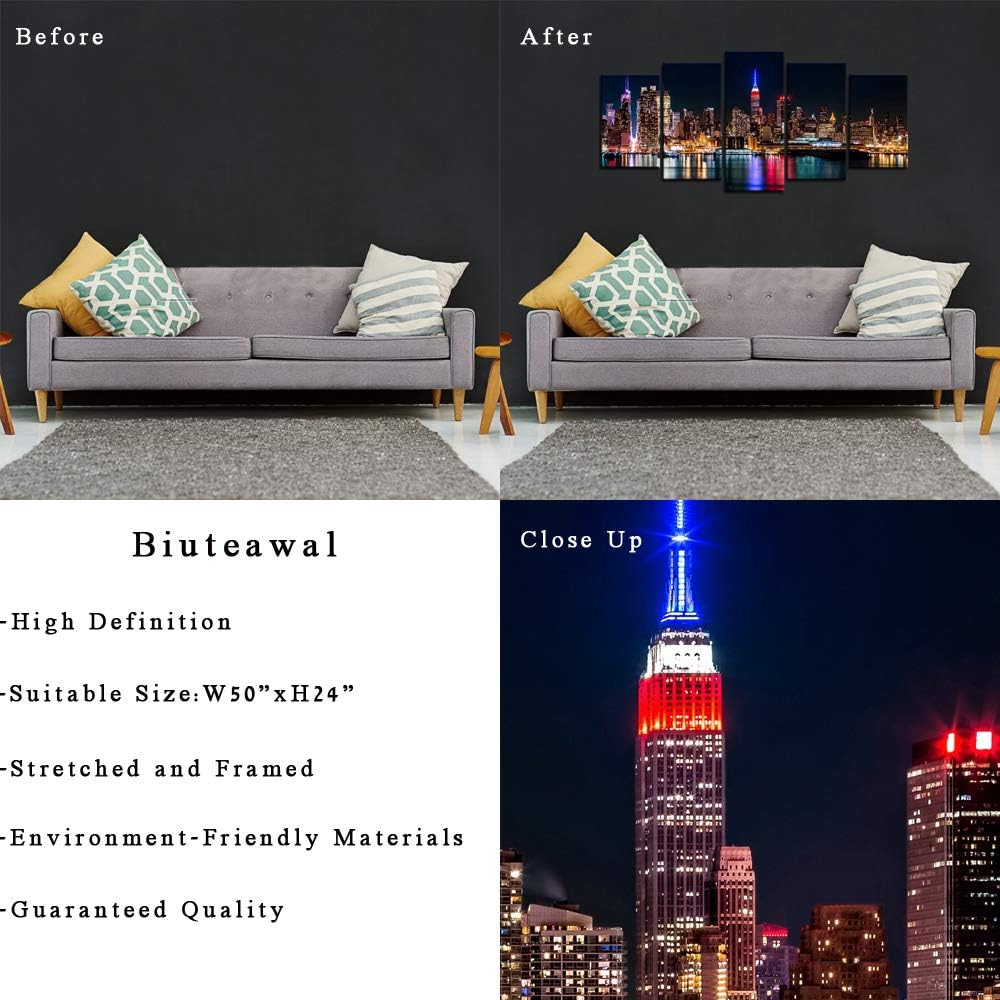 Biuteawal - New York City Canvas Wall Art Manhattan Skyline at Night Picture ...