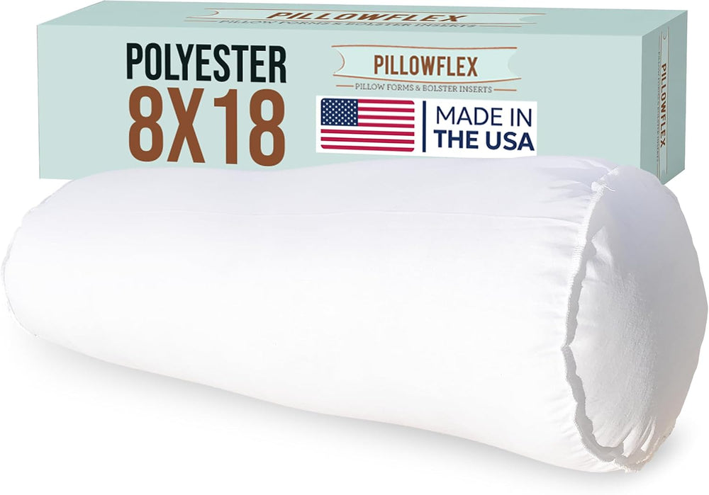 Pillowflex White Bolster Pillow Insert 8x18 in - Soft White Decorative Sham