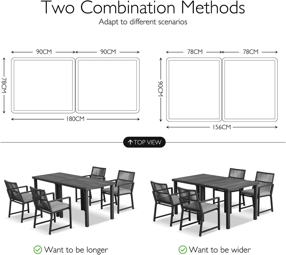 Aluminum Outdoor Anti-Corrosion Dining Table, Black, 1 Pcs