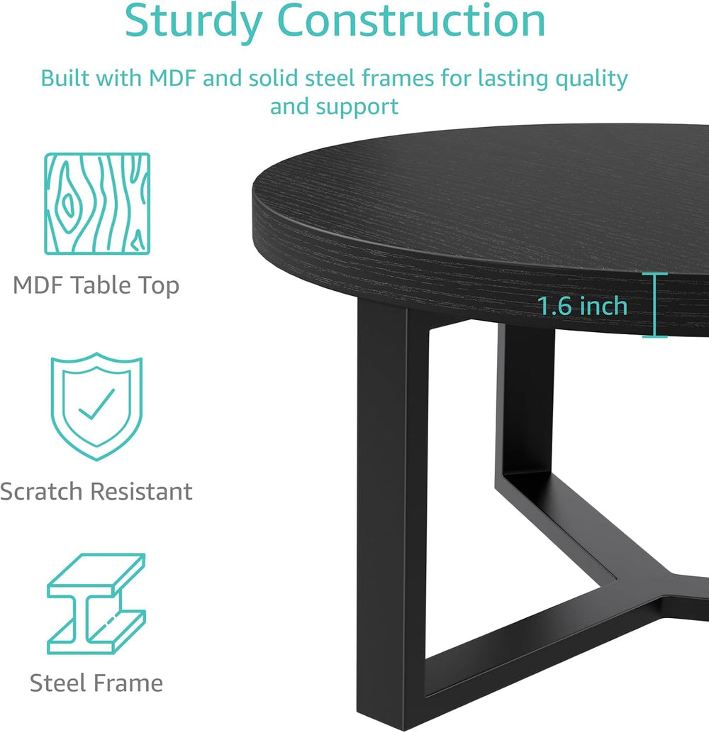 Round Coffee Table with Stools Underneath - 30 Inch Small Modern Tables Set w...