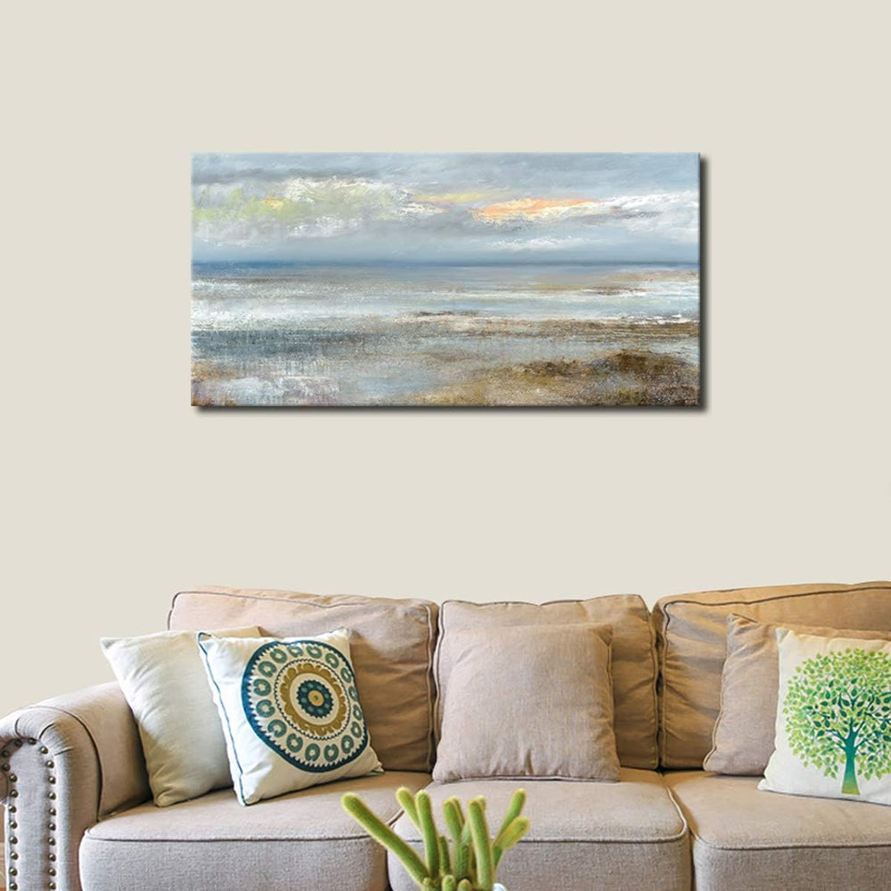 Large Blue Ocean Abstract Wall Art, Modern Contemporary Decor, 24" x 48&...