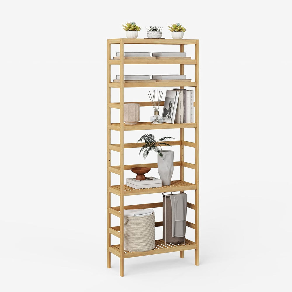 Bamboo Rack, Adjustable Bamboo Shelf, Bathroom Living Room, 6-Tier
