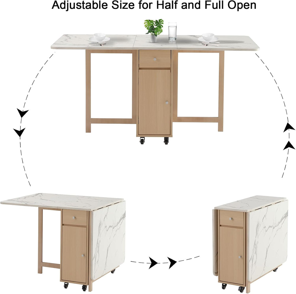 Drop Leaf Table Extendable, Foldable Kitchen Table Space Saving, Folding Dini...