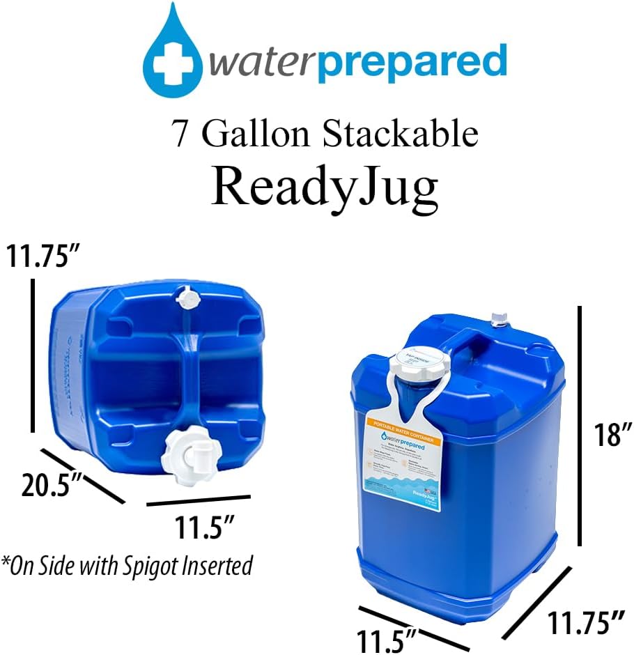 WaterPrepared ReadyJug 7 Gallon Portable Emergency Water Tank, Blue