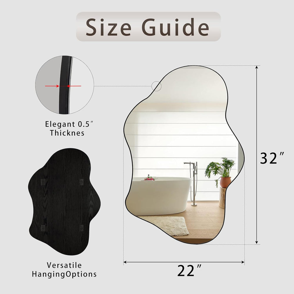Irregular Wall Mirror, 22"x32" Wavy Cloud Bathroom Vanity Mirrors