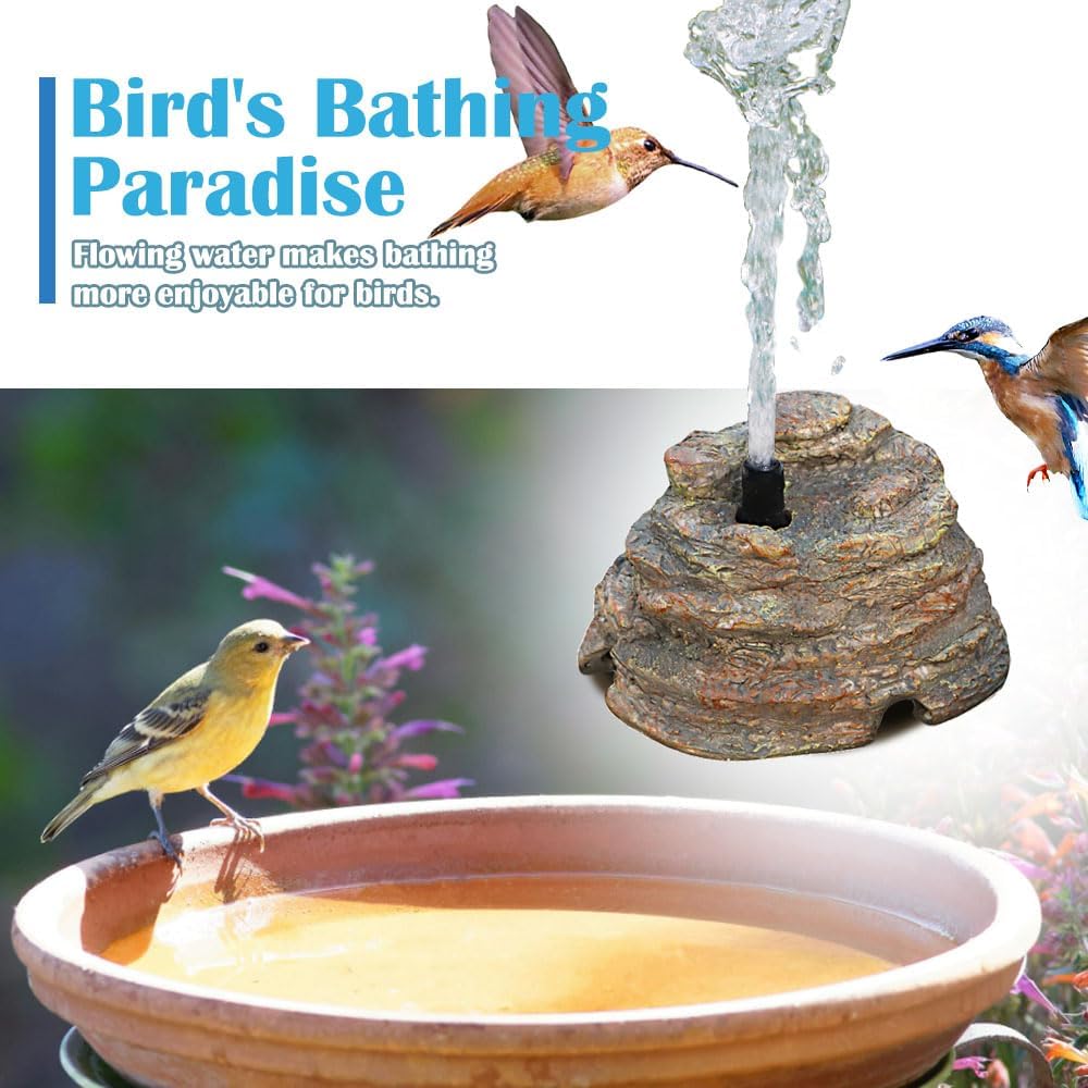 Bird Bath Fountain, Resin Granite with 9.8ft Long Wired Pump for Outdoor Gard...