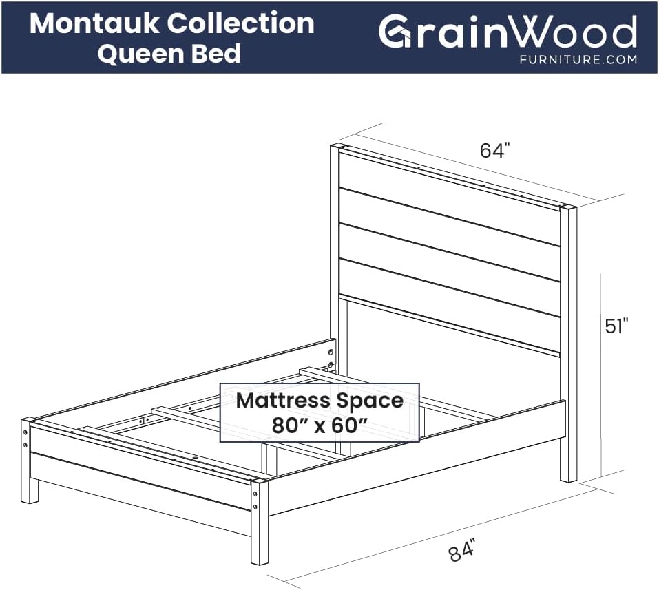 Grain Wood Furniture Montauk Solid Wood Bed, Queen Size, Rustic Walnut