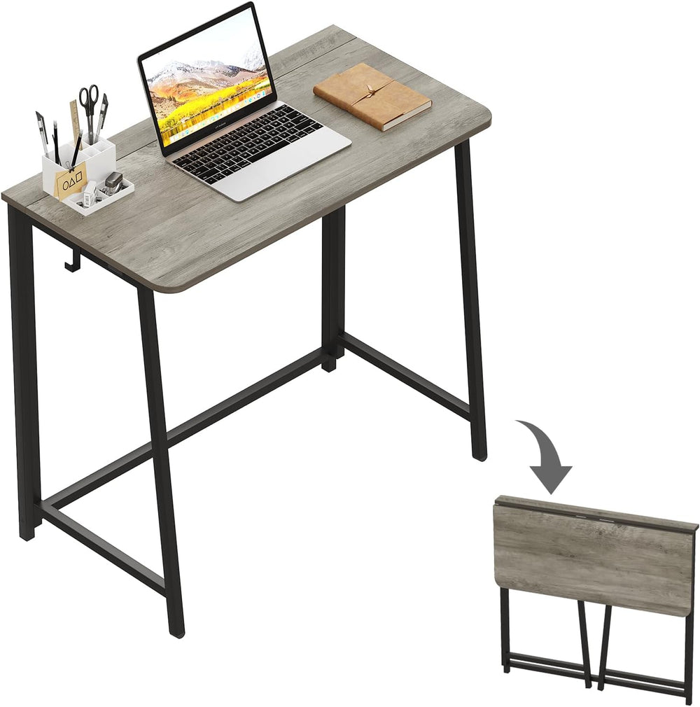 WOHOMO Folding Desk 31.5" Foldable Computer Table for Small Spaces GrayWash