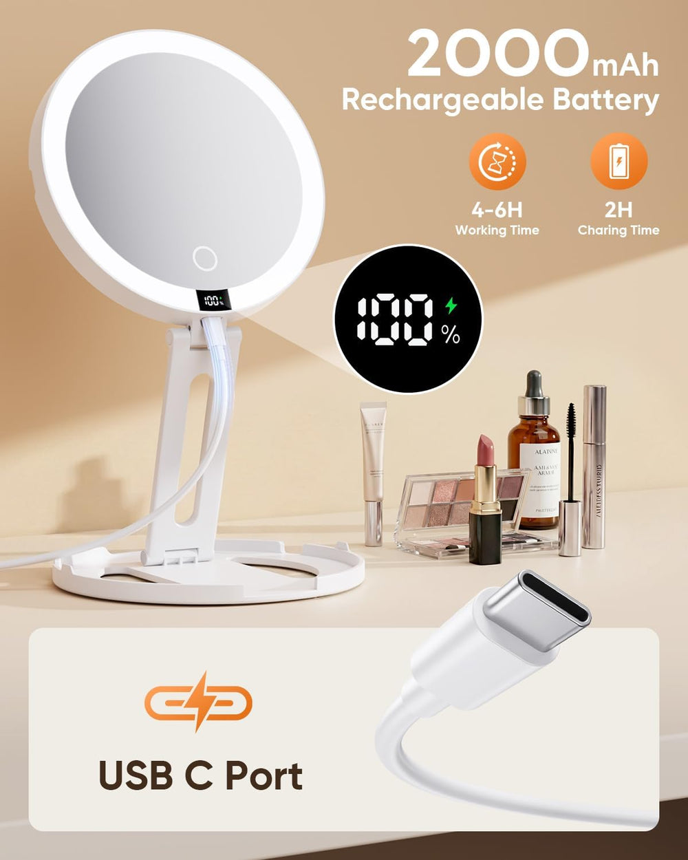 Travel Makeup Mirror with Lights - 1X/30X Magnifying Double Sided Mirror