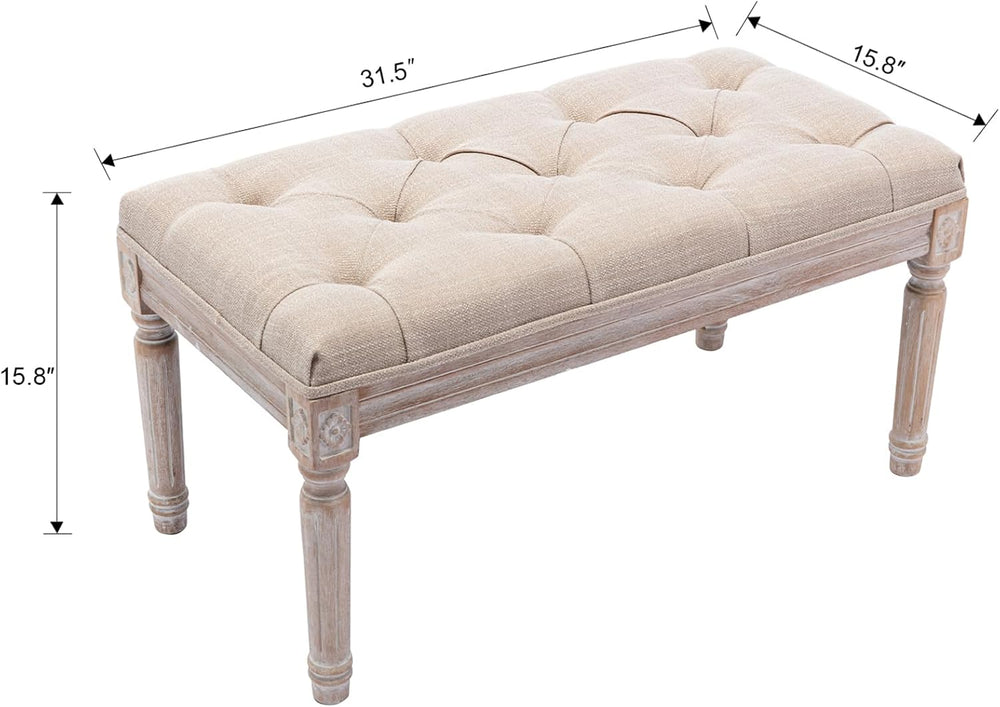 Kmax Tufted Entryway Bench, Upholstered Rustic Ottoman Bench, 31.5" x 15...