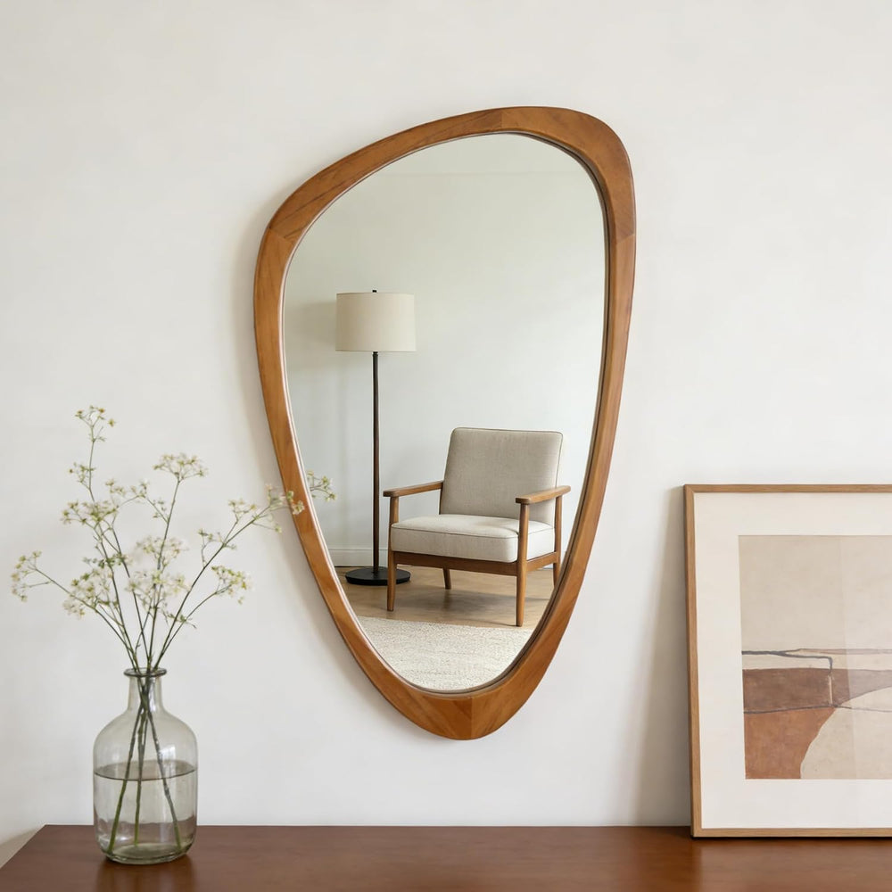 Irregular Asymmetrical Wall Mirror 19"x30" Wooden Frame Bathroom Mi...