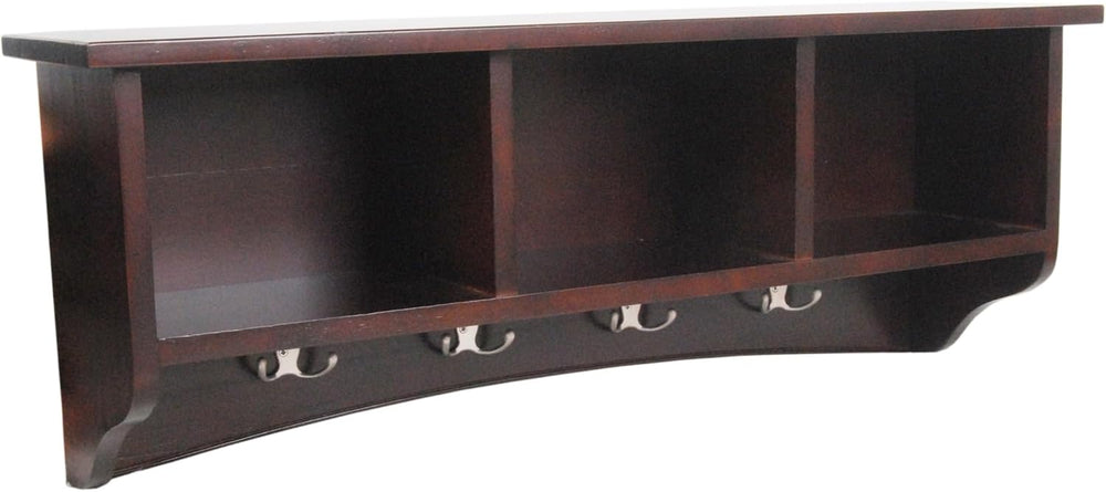 Alaterre Shaker Cottage Wall-Mounted Coat Rack with Cubbies, Espresso, 36”