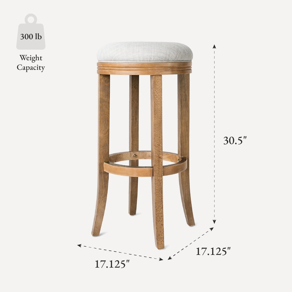 Maven Lane Eva Bar Stool, Brown Solid Wood, Natural Fabric, 31"