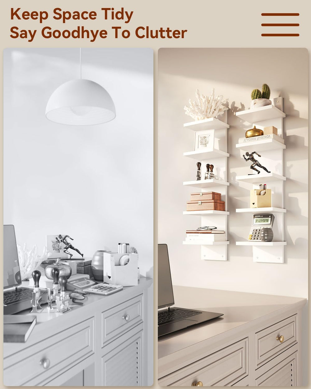 IBUYKE 5 Tier Wall Shelf Unit,Floating Storage Shelf White WBC009W-2
