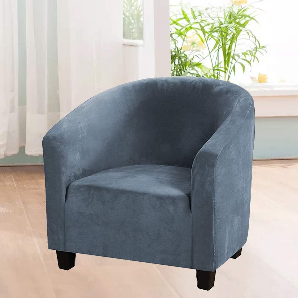 MIFXIN Tub Chair Cover Velvet Stretch Club Chair Slipcover 1 Piece Elastic Sp...