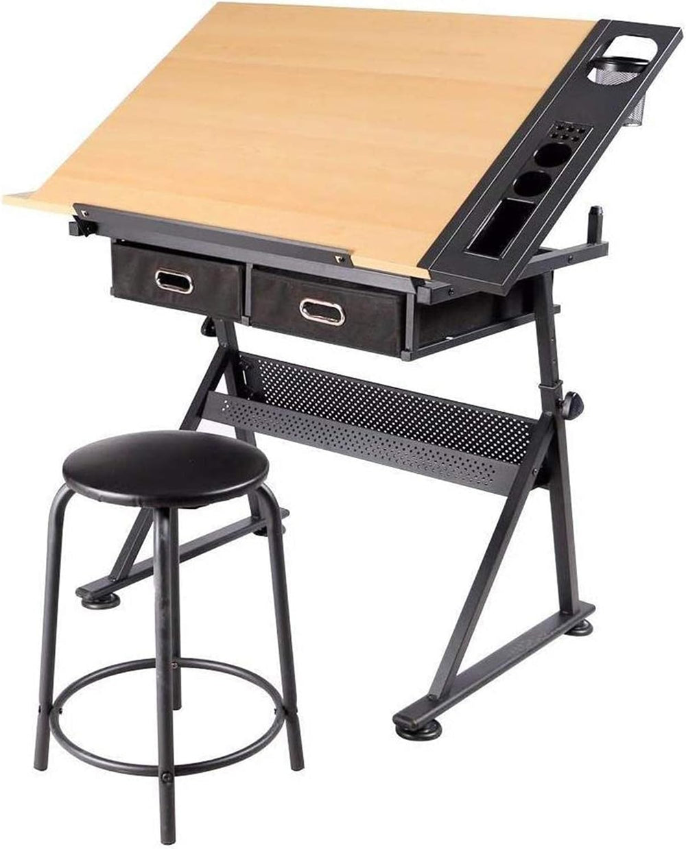 Topeakmart Height Adjustable Wood Drafting Table Drawing Art Desk Tiltable