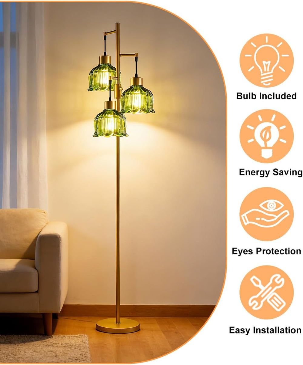 Lightdot Floral Floor Lamp Dimmable Floor Flower Lamp Green Glass Shade