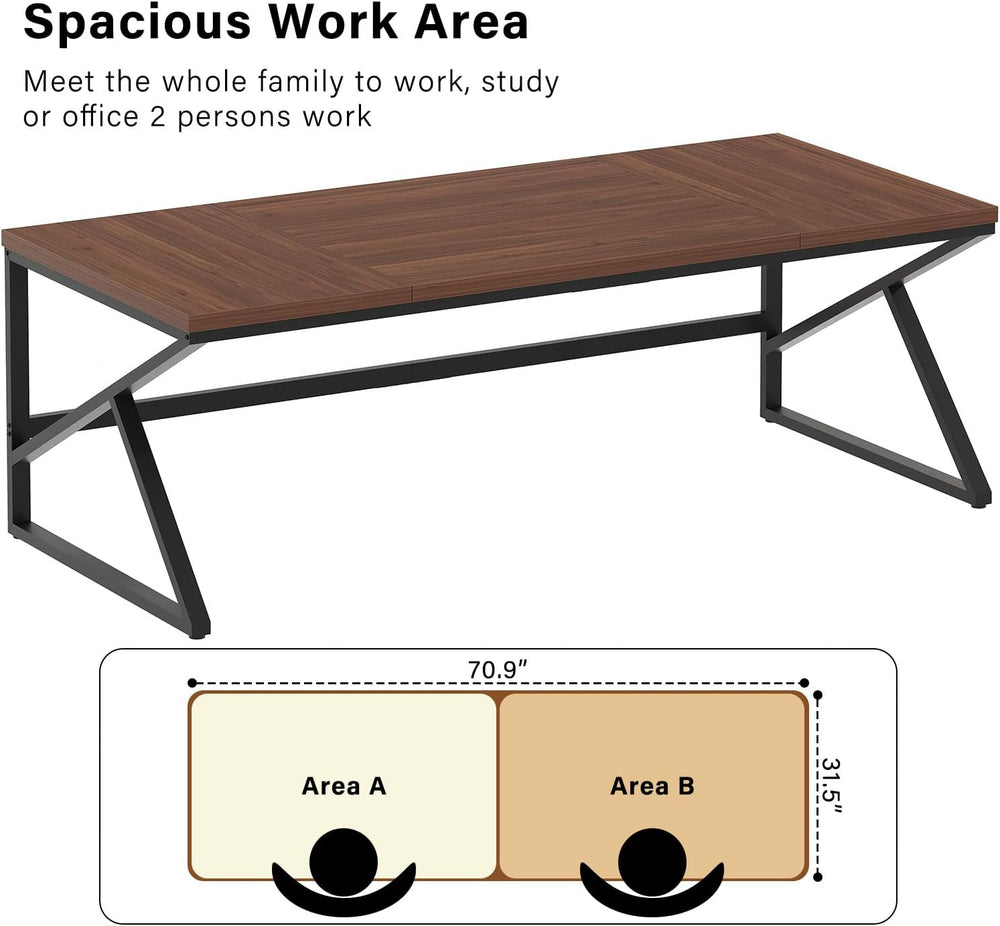 HSH 70 Inch Long Walnut Desk, 2 Person Large Work Desk for Home Office, Rusti...
