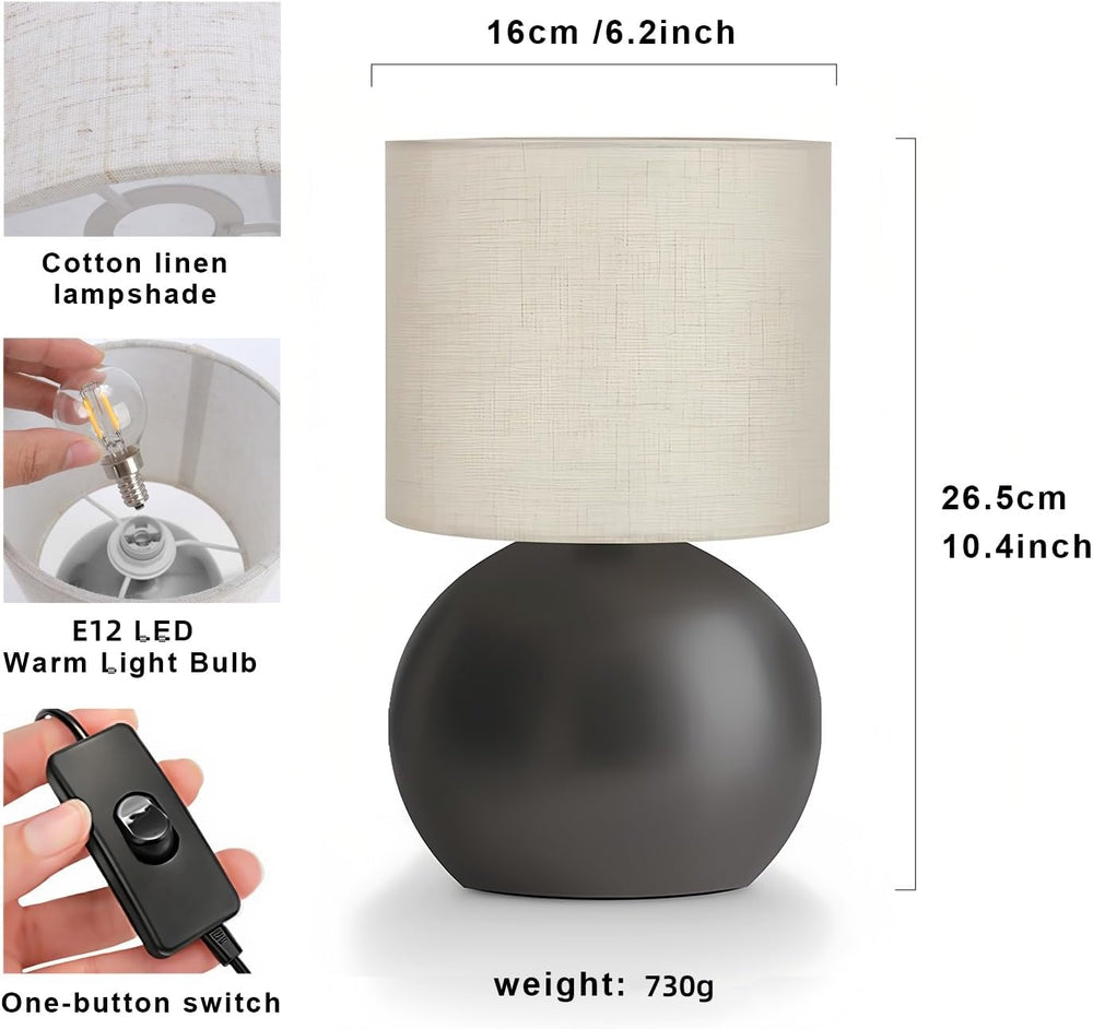 Modern Small Table Lamp Set of 2, Minimalist Metal Nightstand Bedside Lamps w...