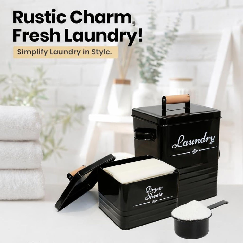 Farmhouse Metal Laundry Detergent Pod Container With Dryer Sheet Holder