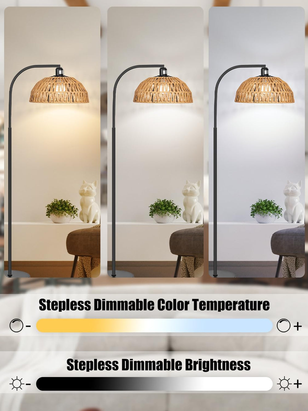 Brilvibera Boho Standing Lamp with Remote Control and Dimmable Bulb